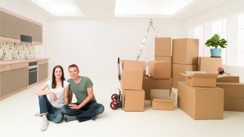 Packing boxes and furniture prepared for local removal truck hire